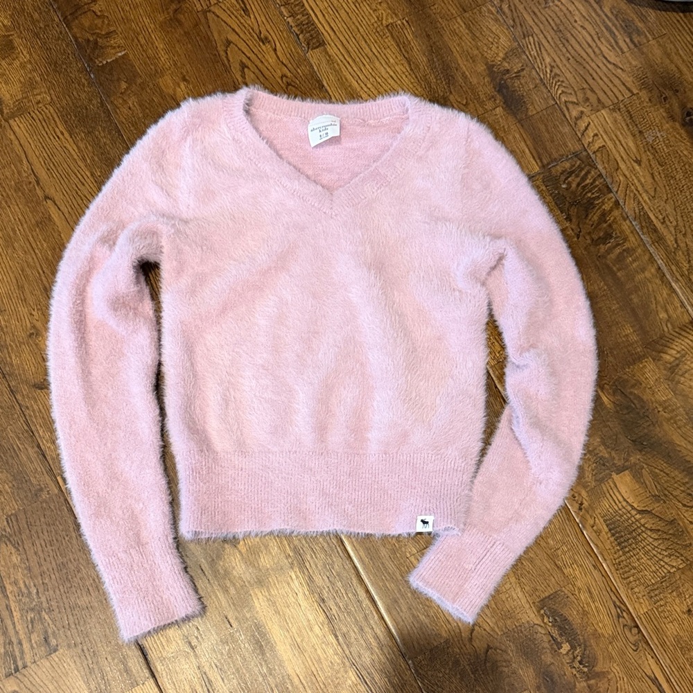 abercrombie kids Pink Fuzzy V-Neck Sweater